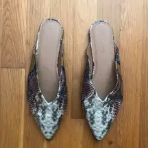 DESIGN Snakeskin Square Point Toe Mule Flats 8