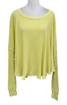 Free People Relaxed Slouchy Oversized Thermal Top Thumbholes Yellow size XS