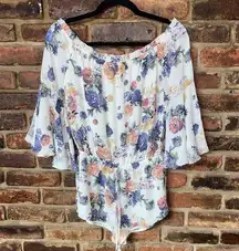 Wishful Thinking Cream Floral Off-The-Shoulder Bell Sleeve Romper Women's Small