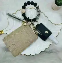 Khaki Card Keychain Wallet wristlet w/ refillable sanitizer bottle