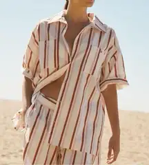 Anthropologie Women's L Boxy Buttondown Shirt Striped Coverup Coord Vacation