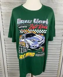 Romwe  New York Racing Cars Graphic Print Tee Green-XL