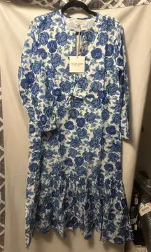 NWT Olivia James The Label Margot Dress In Blue Tonal Roses Size Medium