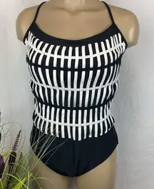 Gottex Black & White Lattice Square Neck 1 Piece Swim Bathing Suit 14