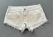 American Eagle Denim Jean Shorts Womens 8 White Sequin Fringe Embellished Frayed
