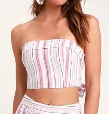 4SI3NNA‎ Daria Striped Tie-Back Strapless Crop Top in Pink Size Small