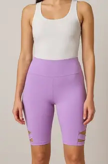 Nanette Lepore Play Bike Shorts Small‎ Purple Orchid Bloom Cutout Activewear