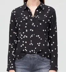 Revolve Equipment all over star print satin black blouse sz M