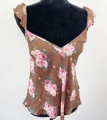 Auguste Roselle Isla Brown Pink Floral Print Cami Tank Top Women's Size 4 NWT