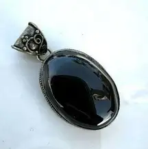 Large Black  agate Stone Pendant
