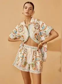 NWT Commense Polo Print Half Sleeve Shorts Set Lounge Wear Size Small