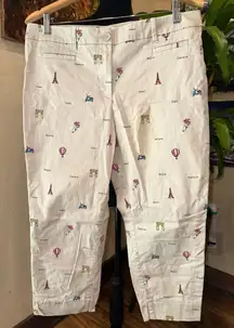 EUC Talbots Petite SZ 14 super cute French  print kaki pants