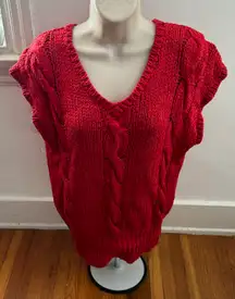 Vintage Red Silk Blend Cable Knit Hand Sweater Vest, size M