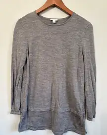 J Jill Merino Wool Washable Sweater M Grey Long Sleeve Layered Look Pullover