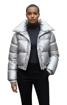 Forever 21 Contemporary Silver Crop Puffer Coat Jacket