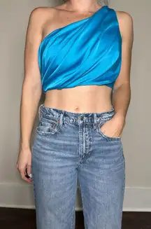 Do + Be Blue One Shoulder Crop Top Size Medium