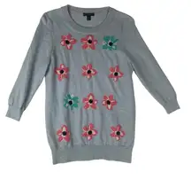 J. Crew size medium Light Gray wool sweater with flowers
