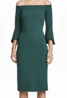 H&M green off the shoulder bell sleeve cocktail party sheath dress size medium