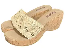 Y2K 2000s Mudd cream cork wedge sandals iridescent sequin flower embroidered 10