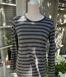 Marine Layer Charcoal and White Striped Long Sleeve Tee