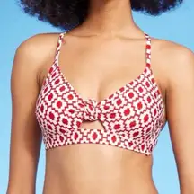 NWT Shade & Shore Underwire Knot Bikini Top in a Red & White Geo Print Size 36DD