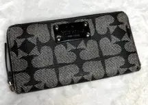 KATE SPADE NEDA BLACK PEBBLED ACE OF SPADES ZIP AROUND WALLET