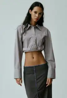 NWT Zara Striped Crop Shirt Jacket with Belt Bloggers Fave XXL