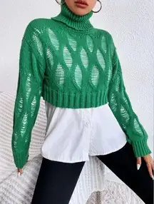 ZARA green crop sweater w/ cut out slits. Artistic & gorgeous!