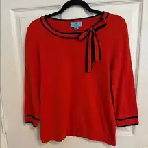 CeCe Red/Coral Scoop neck Bow Detail Sweater with Black Trim M