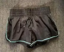 90 degree black and blue lined athletic shorts. 