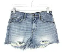 Free People Shorts Women's Size 25 Cut Off Button Fly Denim Jean Blue Distressed