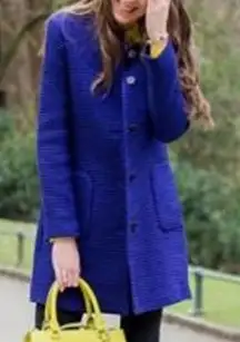 Zara Woven Pattern Long Sleeve Pocket Lined Trench Coat Jacket XS Navy Blue