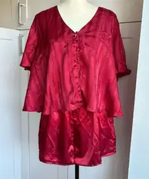 Vintage Victoria’s Secret Red Satin Pajama Set Size L Short Sleeve