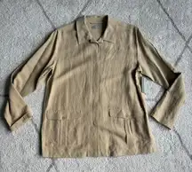 NWT Kate Hill Tan/Beige Silk Linen Luxury Blend 2-Piece Set Jacket & Pants Sz 10