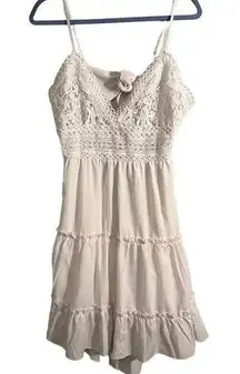 Ecowish Dress Junior Large White Sleeveless Sundress Eyelet V-Neck Lined Ruffles