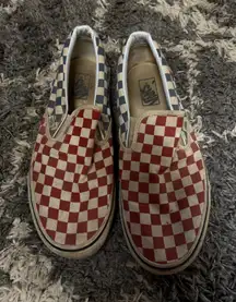 Red & Blue checkered vans slip on 
