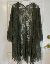 Paper + Tee Women’s Green Floral Lace Long Sleeve Cover Up Size XL