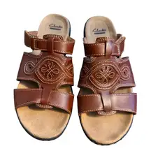Clarks Leisa Higley slide sandals brown leather Sz 8W