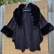 Odiva Black Faux Fur Knitted Coat Cape OS