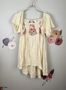 Free People Fast Times Cream Embroidered Blouse - Size - Small
