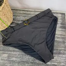 Aqua Black Belted Bikini Swim Suit Bottoms NEW M