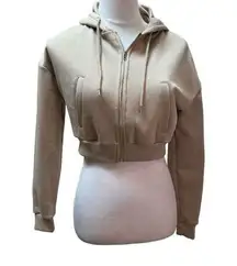 Refuge  Athletics Taupe Brown Cropped Front Zip Hoodie Size XS