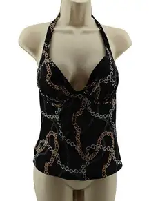 Victoria Secret Black Silver and Gold Chains Tankini Womens 34C