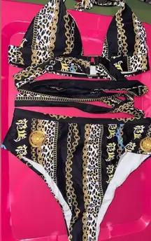 Black and Gold Chain Print Bikini Set