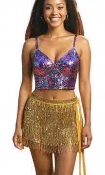 Gold Sequin Wrap‎ Skirt Rave Swimsuit Cover Sarang