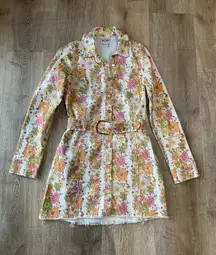 Show Me Your Mumu Durango Dress Groovy Blooms Stripe Mini Belted Floral Denim Shacket S NWOT