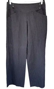 T8 Max Studio Pinstripe High Waist Pants Women Size 14 Black Linen Blend