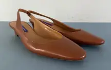 Ralph Lauren Purple Label Kels Leather Slingback Tan Brown Kitten Heels