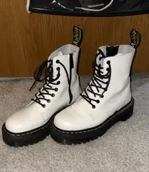 Dr Martens Jadon White Leather Platform Combat Baddie Boots Side Zip Size EU39
