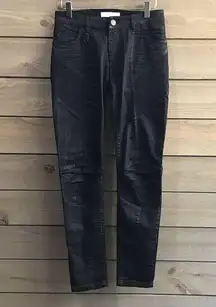 Pierre Balmain Women's Black Moto Jeans Denim Coated Size 24 Italy Stretch